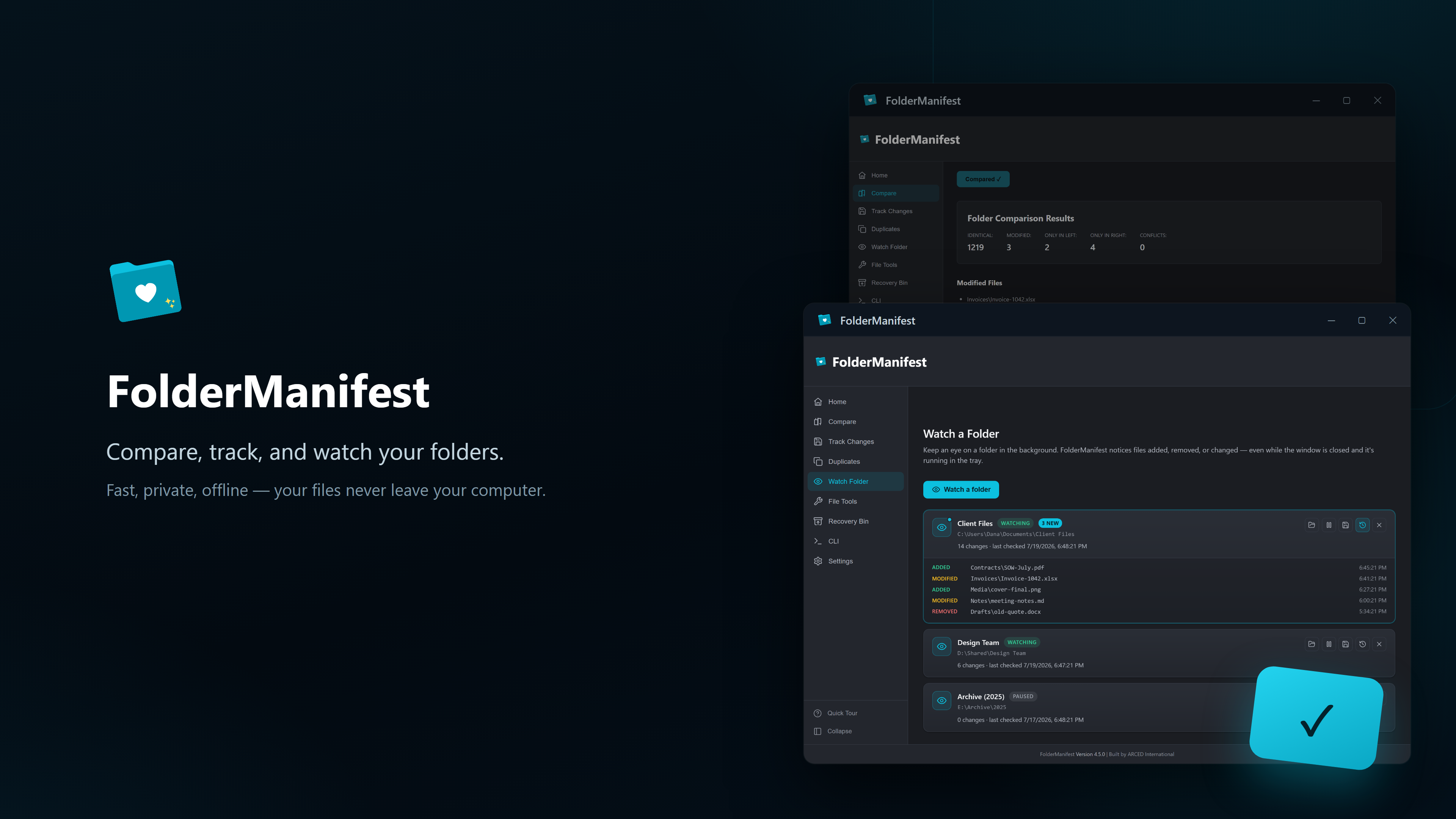 FolderManifest showing folder comparison and change monitoring